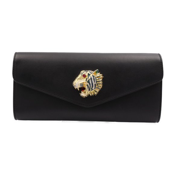 GUCCI Gucci Raja Broadway Clutch Bag 576532 Leather Black Second Tiger Head - Picture 1 of 9